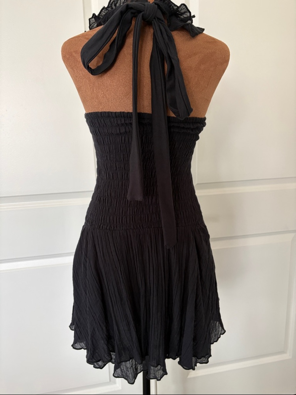 Free People Black Off Shoulder Twist Front Ruffle Mini Dress Cotton XS - Picture 4 of 8